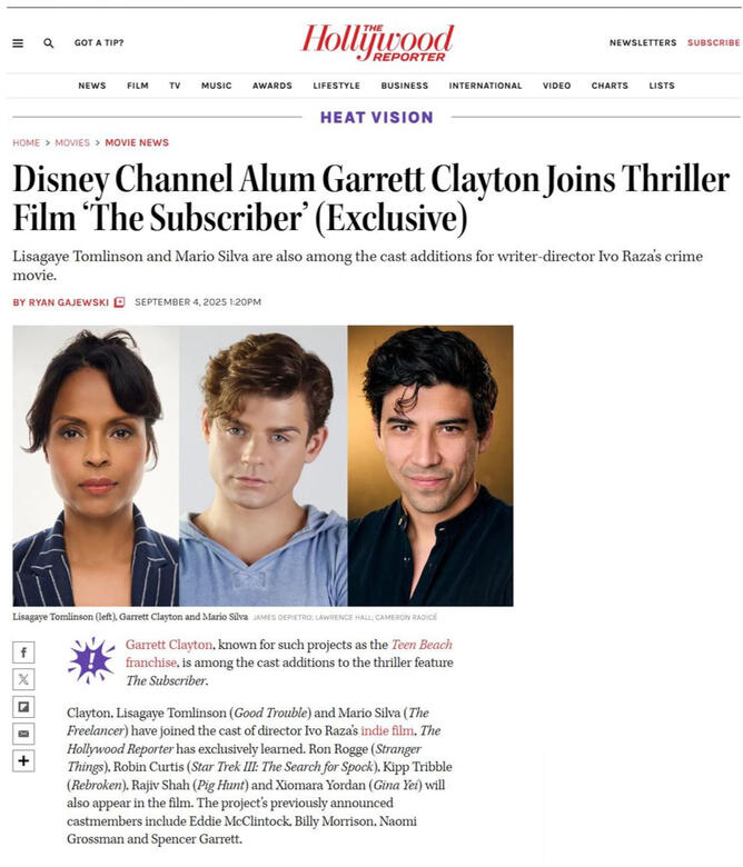 Disney Channel Alum Garrett Clayton Joins Thriller Film ‘The Subscriber’